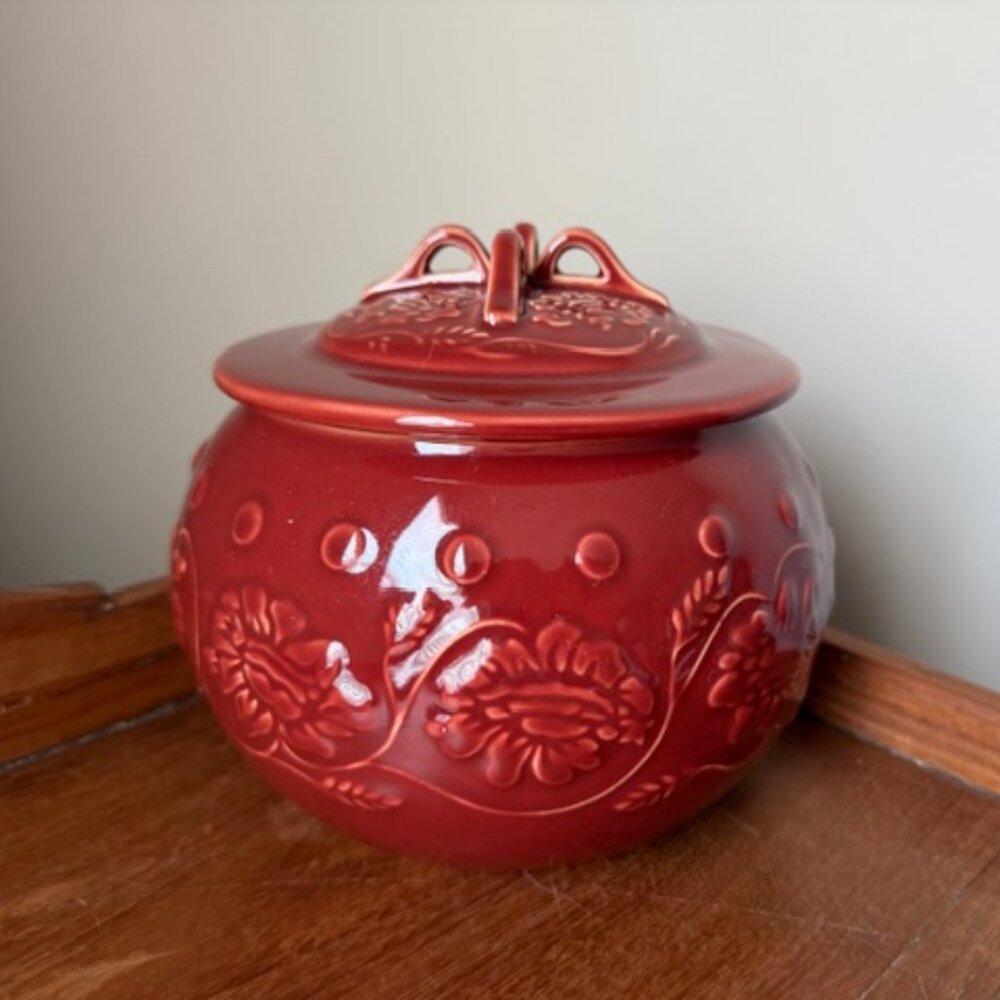 Vintage Red Floral Storage Container